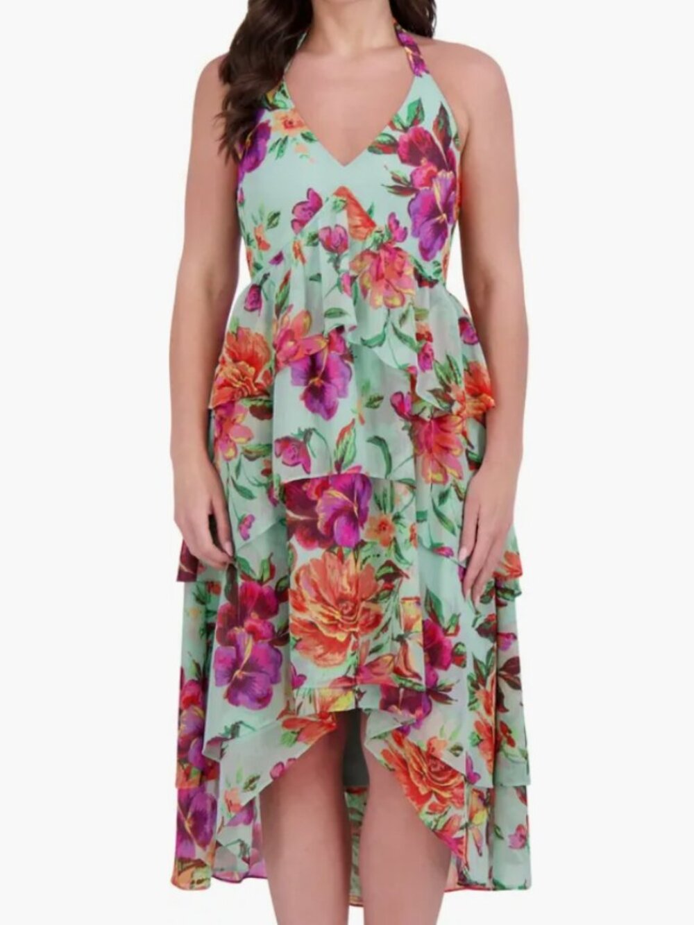 Siena Multicolor Printed High-Low Chiffon Dress Size 10